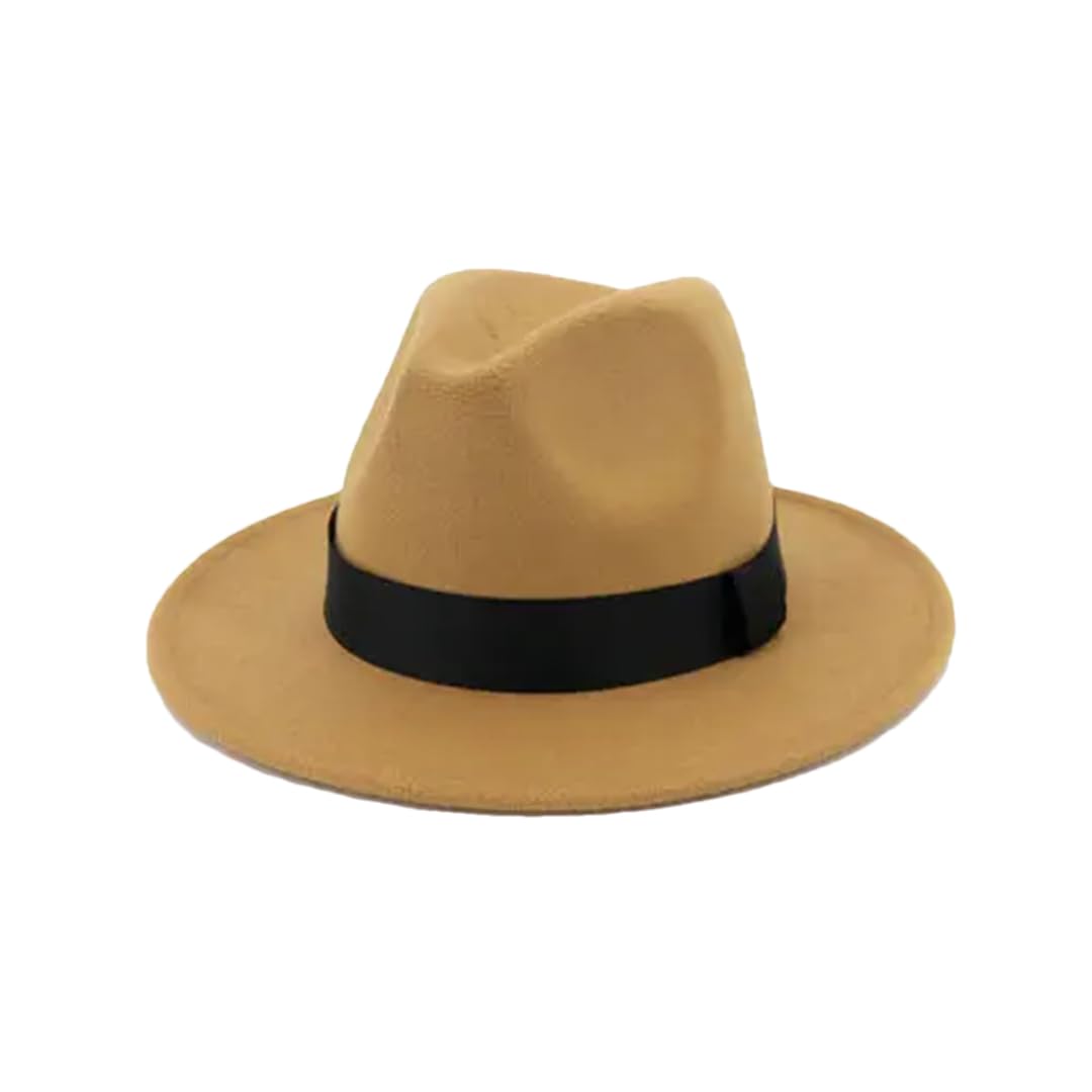 Hgvcfcv Cappello Fedora classico elastico unisex in feltro di lana cappelli jazz eleganti uomo donna cappello trilby a tesa larga