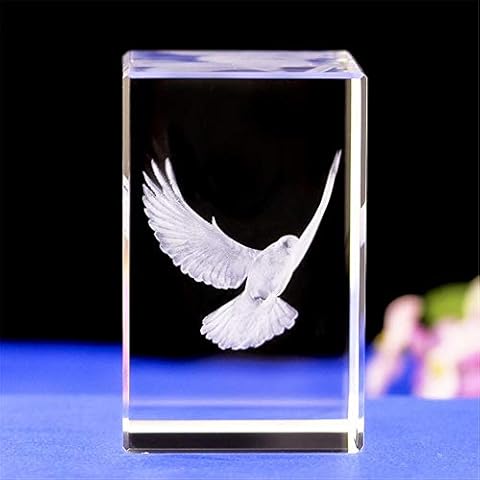 Crystal Glass Peace Dove Figurine,3D Laser Etched Crystal Pigeon Ornament Art,Animal Crystal Glass Cube Engraving Statue Peace Dove Sculpture Gifts with Gift Box (50x50x80mm) Cover