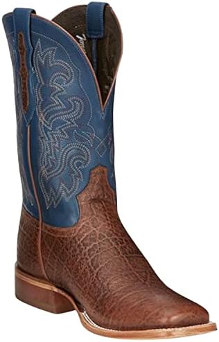 Tony Lama Mens Jinglebob Cognac Safari 11in Blue Cowhide Top Square Toe Boot Brown 13 EE | Image 2