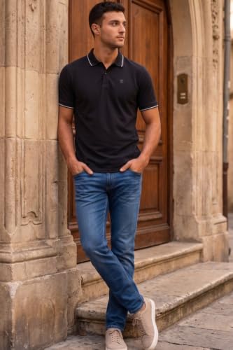 Image of Louis Philippe Men's Regular Fit Active Stretch Fabric Light Weight & Breathable Fine Knit Pique Fabric Half Sleeve Solid Polo Tshirt