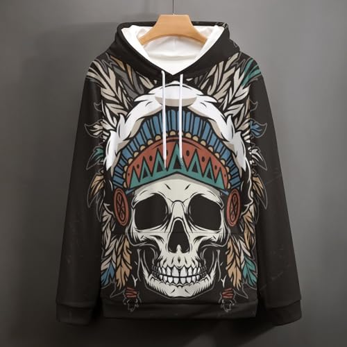 Sweat à capuche tribal UMENG : pull unisexe noir taille S - 4