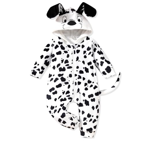 HINTINA 0-6 Month Baby Dalmatian Spotted Dog Romper Infant Boy Girl Puppy Animal Hoodie Halloween Christmas Outfits Fall Winter Clothes Clothing