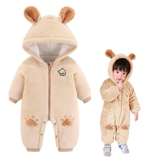 Image of XIFAMNIY Newborn Fleece Footie Jumpsuit Hooded Warm Thicken Winter Outwear Snowsuit for Baby Girls and Boys