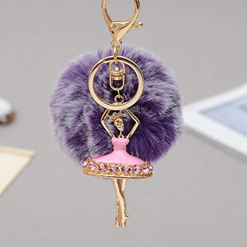 Preisvergleich Produktbild Ogquaton Niedlichen Plüsch Ball Tasche Anhänger tanzen Ballerina Mädchen Auto Schlüsselanhänger Schlüsselanhänger - tief lila Premium-Qualität
