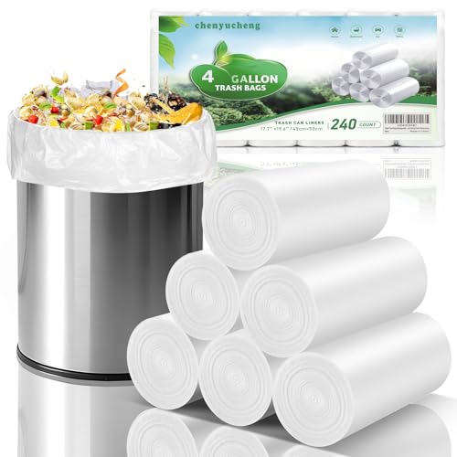 Small Trash Bags Biodegradable 4 Gallon-White - Small Garbage Bags For Bathroom Can Unscented Compostable Mini Kitchen Office Car Waste Basket Liners 240 Count Strong Thick Chenyucheng