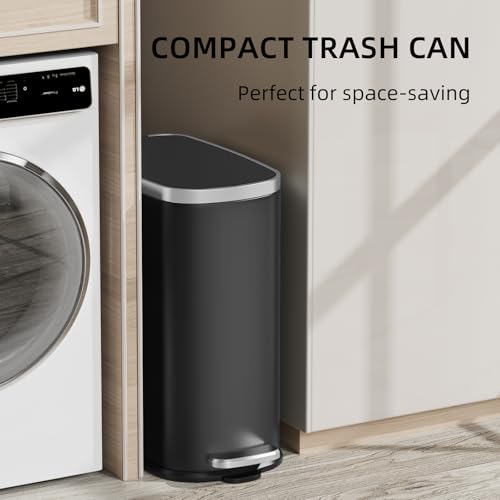 Image of KUK Slim Bathroom Trash Can with Lid Soft Close, Step Pedal, 2.6 Gal / 10L Stainless Steel Garbage Can with Removable Inner Bucket, Anti-Fingerprint Wastebasket for Office, Bedroom, Toilet (Black)