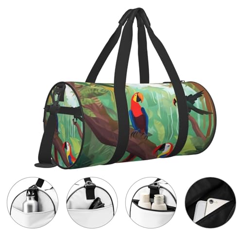Macaw and Toucan of Rainforests Duffle Bag for Men Women - Carry on Overnight Bag Travel Duffel Tote Bags Yoga Gym Bags Waterproof Weekender Bag Large Luggage Bag with Adjustable Strap4