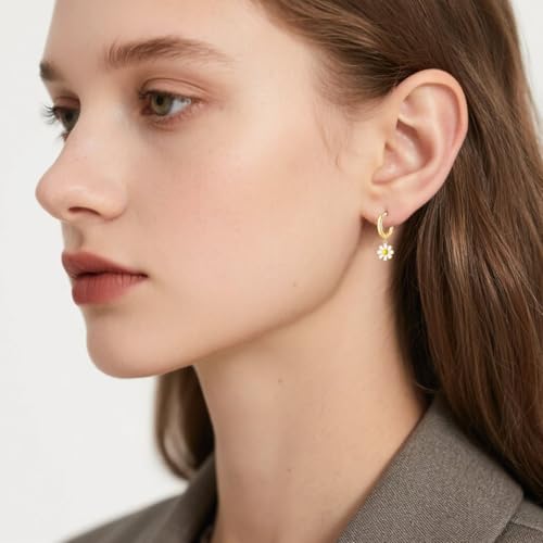 SLUYNZ 925 Sterling Silver Daisy Flower Hoop Earrings for Women Teen Girls Small Daisy Huggie Earrings Drop3