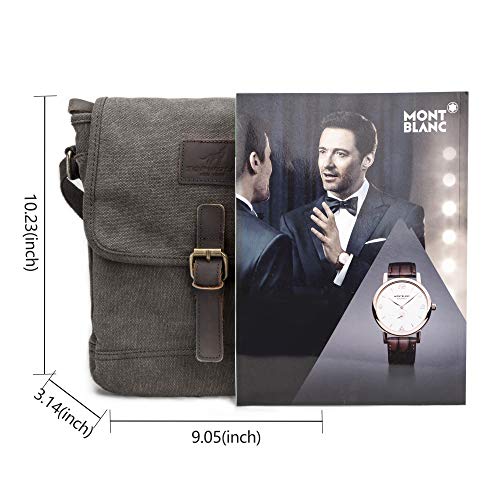 Canvas Messenger Bag TOPWOLF Small Crossbody Bag Casual Travel Working Tools Bag Shoulder Bag Hold Phone Handset Anti Theft (Gray & Leather)