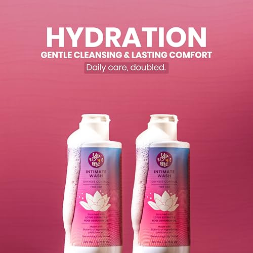 Image of Yu n Me Dryness Control Intimate Wash for Women | 200ml Feminine Hygiene Cleanser | Lotus & Rose Geranium Extracts | pH Balanced Vaginal Dryness Relief | Dermatologically Tested | Paraben & Sulfate Free | PO2