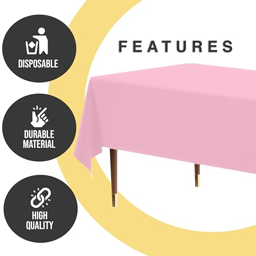 Image of Exquisite Pink Rectangle Tablecloth 54 inchx108 inch - 48 Pack | Plastic Tablecloth, Disposable Table Covers Rectangle for Parties, Weddings, Holidays & Party Supplies