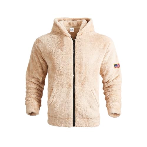Cambkatl Men's Fuzzy Zip Up Hoodies Winter Warm Casual Fleece Long Sleeve Streetwear Hooded Sweatshirt Jackets with Pockets4