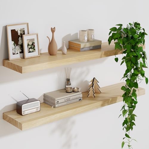 Solid Wood Floating Shelves For Wall, 36”W x 9”D x 1.56”H Large W...