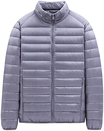 Mens Puffer Jacket with Hood Ultra Lightweight Packable Quilted Hooded Bubble Down Jackets Winter Thick Outwear Gray
