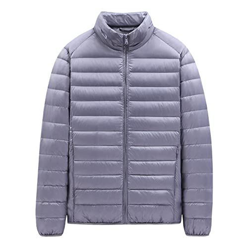 Mens Puffer Jacket With Hood Ultra Lightweight Packable Quilted Hooded Bubble Down Jackets Winter Thick Outwear Gray #TOP14