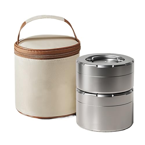 Fiambrera Infantil, Lonchera, Caja Bento Redonda De Acero Inoxidable 316, Contenedores De Alimentos Portátiles, con Cuchara, Sellada Y A Prueba De Fugas, Color Plata (880 Ml)