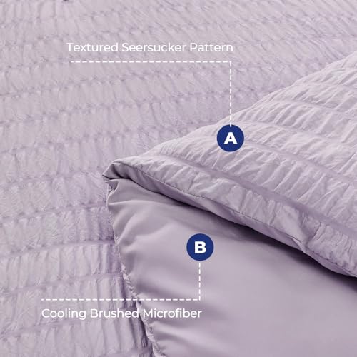 Image of HYMOKEGE Lavender Full Size Comforter Sets Seersucker 7 Pieces, All Season Luxury Bed in a Bag for Bedroom, Bedding Set with Comforters, Sheets, Pillowcases & Shams
