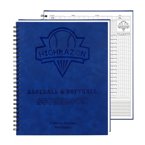 HIGHRAZON Premium Baseball Softball Scorebook 65 Games 9+2 Extra Innings 16 Player Slots Hard Cover Score Keeping Book for Stats Baseball Score Book for Scorekeeper Coach Family (Blue)