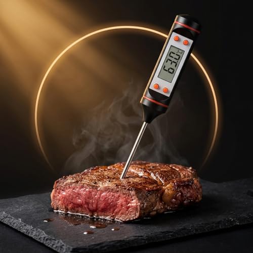 Termômetro Culinário Digital Espeto Inox para Cozinha Alta Precisão na Medição de Temperatura de Carne e Alimentos | Sensor Rápido com Display LCD