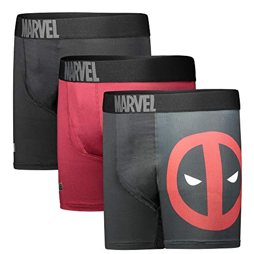One Step Up Deadpool Performance Mesh Underwear Boxer Briefs 3-Pair Pack (Medium) Black