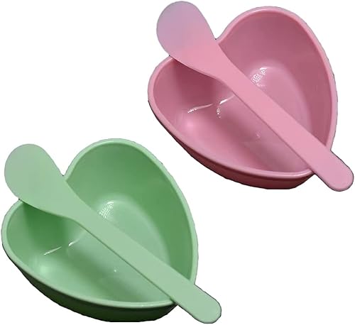 2 juegos de máscara facial de plástico en forma de corazón, cuenco para mezclar con espátula agitadora, tazón para máscara de barro, cuenco para