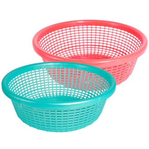 Image of Simply Home Avika Small Round Organizer Plastic Baskets| Kitchen, Bathroom, Office & Home - Durable, Stackable,Strainer Tokri For Fruits, Vegetables, Toys| Set of 2 | RED GREEN