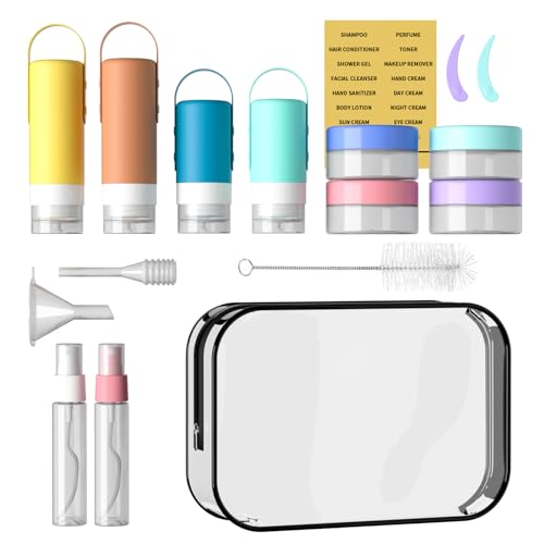 MFLABEL Botellas de Viaje Silicona - Botes Rellenables Viaje, Juego de Botellas Viaje para Champús Lociones y Artículos de Tocador, a Prueba de Fugas, FDA Certificado Sin BPA