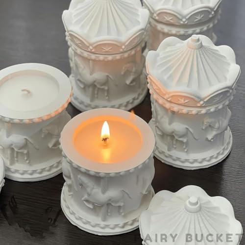Image of Horse Carousel Jar Candle with Lid | Reusable Decorative Jar | Soy Wax Blend Vanilla Scented Candle | Hand-Poured Luxury Aroma Candle for Home Decor, Gifting & Relaxation