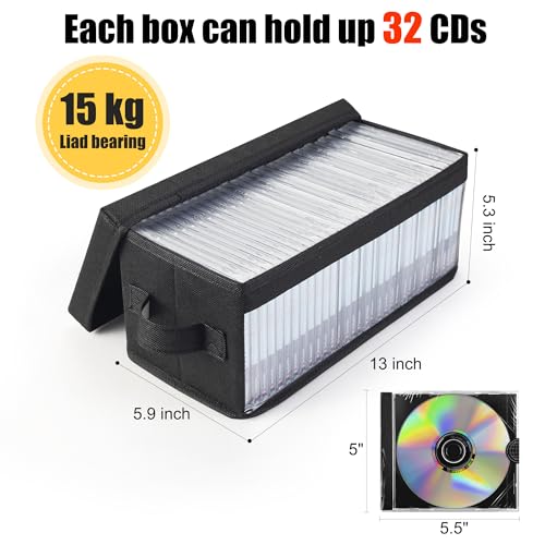 Image of UENTIP CD Storage Box-Pack of 6 CD Case holder, For Home Car Travel Office | CD Organizer,Large Capacity Storage,Clear Label Window,Holds 192 Full Jewel Case CDs, 384 Slim Case CDs, or 1050 Sleeved CDs