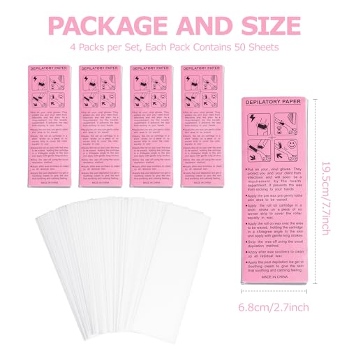 Vliesstreifen für Warmwachs und Zuckerpaste 200 Stück Wachsstreifen Haarentfernung Hautschonende Reißfeste Waxing Strips für jede Art von Depilation auf Bein, Brust, Rücken, Intimbereich & Gesicht