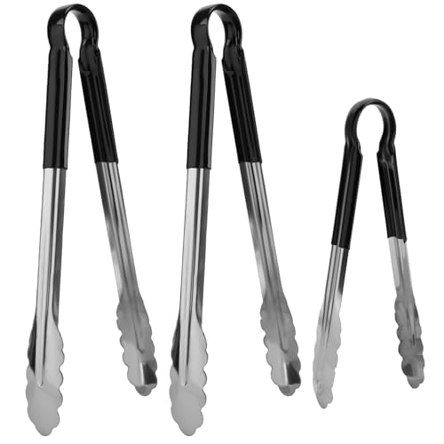 ALLOMN Pinces de cuisine avec clip de verrouillage, pinces de cuisine en acier inoxydable de 22,9 cm et 5,1 à 30,5 cm, pinces de cuisine antidérapantes avec poignée résistante à la chaleur pour