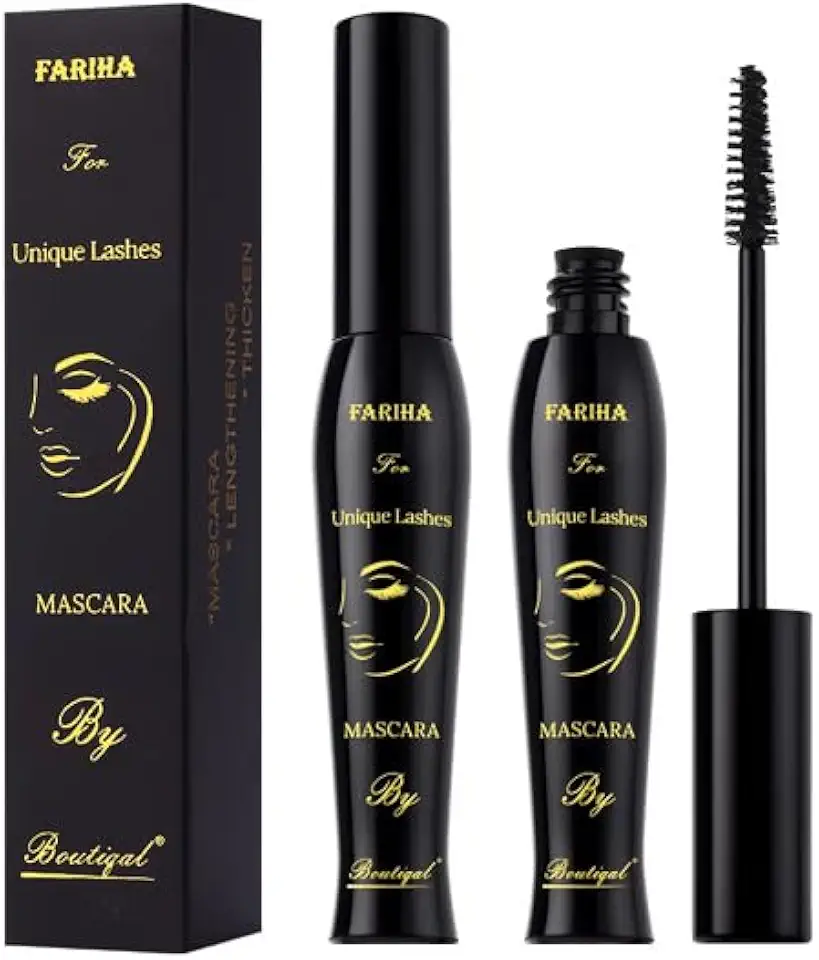 Máscara Para Cílios Fariha Unique Lashes, Preta E À Prova D'Água, Fórmula Para Alongar E Dar Volume.