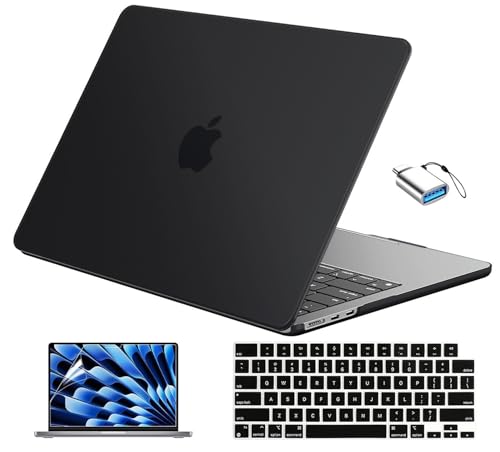 Image of EooCoo Compatible with MacBook Air 13 inch Case M5 2026-2022 M4 M3 M2 Model A3449 A3240 A3113 A2681, Mac Air 13.6 inch Hard Shell & Keyboard Cover & Screen Film & Type-C, Matte Black