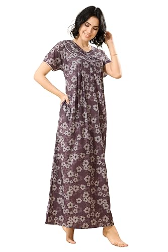 Image of GLAMORAS Bizzy Lizzy Cotton Nighty Gown with Side Pocket for Women | Regular, Digital Printed & Full Length Maxi Night Gown | Night Wear Maxi Gown for Women | Size: M-2XL