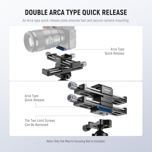 Image of NEEWER Macro Rail Slider, 4 Axis 360 Rotating Aluminum Alloy Focusing Rail with Arca Type Quick Release Plate 1 /4 inch Screw for Camera Camcorder Tripod Heads Macro Photography Closeups Filming, GM-MP3