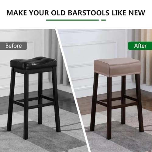 Image of YISUN Stool Covers Rectangle - 4 Pack Stretch Waterproof Saddle Seat Cover Counter Bar Stools Bar Chairs Covers Kitchen Island Chairs Cushion Protector (4, Pu Leather-Chocolate)