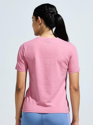 Image of Women's Soft Feel Round Neck Basic Moisture Wicking T-Shirt with Reflective Print | Super Stretchable T-Shirt for Girls | Women Light Weight Tshirt | Yoga Tshirt for Women