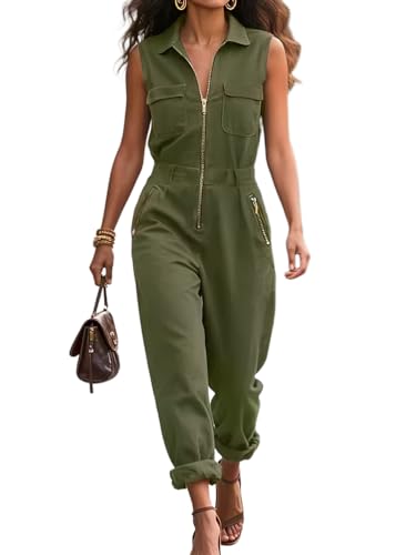 Combinaison femme été à jambes droites et col revers zippé