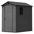Greesum 4x6FT Plastic Storage Shed with Floor, Resin Outdoor Storaged Sheds with Lockable Door, All Weather Tool Shed with Window and Vent, Easy Assembly for Garden, Patio, Yard, Dark Gray