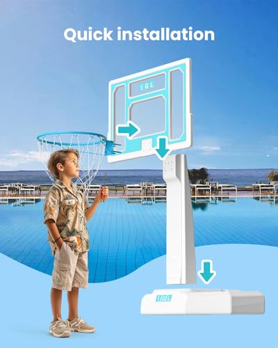 Image of IGL Pool Basketball Hoop Outdoor, Outdoor Poolside Basketball Hoop, Base & Stand Double Water Storage with 2 Ball & Inflator, Stainless Steel Basketball Rim, Fixed Height