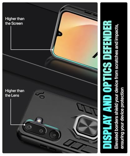 Image of WOW IMAGINE Shock Proof Back Case Mobile Cover for Samsung Galaxy M36 5G | Samsung Galaxy F36 5G | Back Cover Case (Tough Armor | Hybrid PC + TPU | Ring Holder & in-Built Kickstand | Black)
