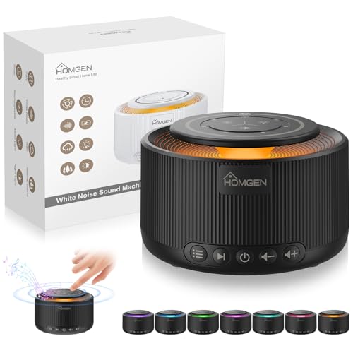 HOMGEN White Noise Machine Weißes Rauschen Maschine Einschlafhilfe Erwachsene Baby mit 3 5 mm Audiobuchse mit 30 Klänge & 7 Farben Nachtlicht Touchpanel Timer Speicher Yoga Schlafen