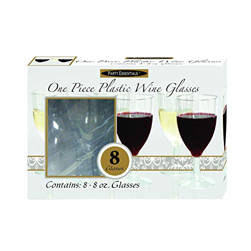 Party Essentials Hard Plastic One Piece 8-Ounce Wine Glasses, Clear, 8 Count #TOP2