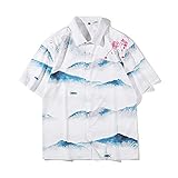 Haweihemden Herren Hawaiihemden Für Männer Hawaiian Button Shirts Pflaumenblüte Berge Und Flüsse Landschaftsdruck Plus Size Tops Lässig Schnelltrocknend Kurzarm Sommerferien Party Beach Shirt, L.