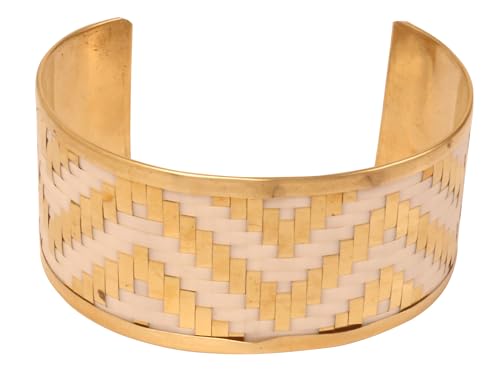 Image of Touchstone Indian Bollywood Desire Brass Base Exotic Workmanship Free Size Cuff Bracelet in Antique Gold Or White Or Copper Tone for Women.