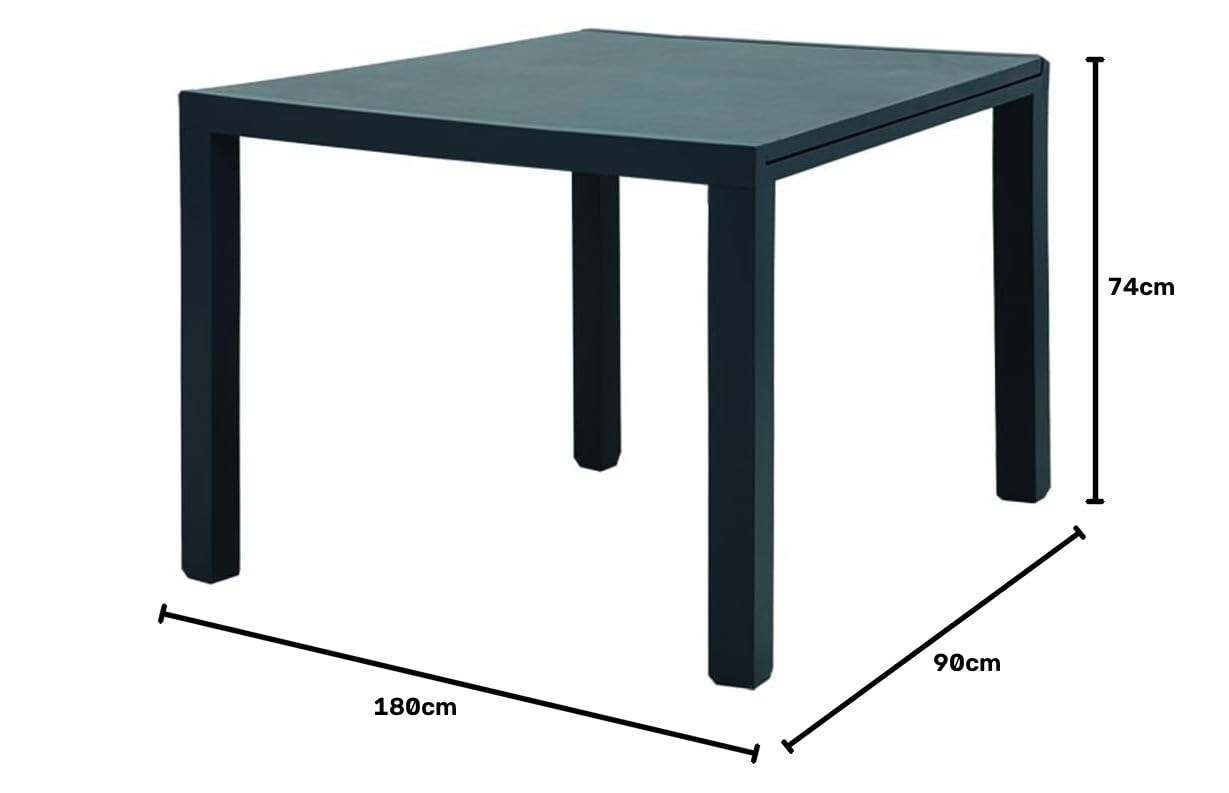 VERDELOOK | Tavolo Allungabile Malta Effetto Cemento 90/180x90 H74 cm, Tavolo Quadrato da Giardino con Struttura in Alluminio e Piano PSPC Poly Stone Plastic Composite, Apertura Scorrevole