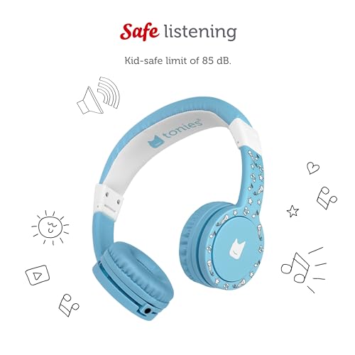 Image of Tonies Foldable Wired Headphones for Kids - Comfortably Designed to fit On-Ear - Works with Toniebox and All 3.5mm Devices - Light Blue