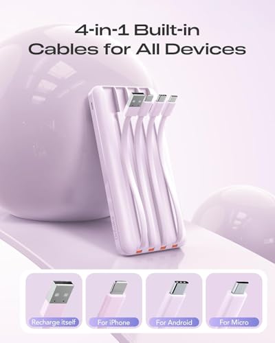 Image of Orfeika 20000mAh Power Bank Fast Charging, Portable Charger with 4 Built-in Cables & 6 Outputs, 20W PD USB C Battery Pack Compatible with iPhone 16 /15, Galaxy, Android, iPad & More (Travel Essential)
