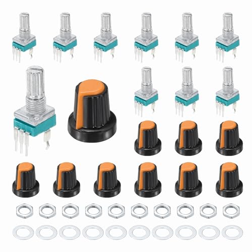 MECCANIXITY 10�� RK097N B500K �|�e���V�����[�^�A3�s�� �V���O�� ���j�A ���[�^���[ �V�[�� �A���v �ΐ��|�e���V�����[�^�[ 15mm ���[���b�g�V���t�g �I�����W AG2 �v���X�`�b�N�m�u ���� �I�[�f�B�I�A���v�p