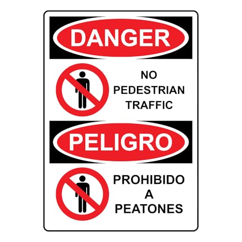 Kyuzop Bilingual OSHA Danger No Pedestrian Traffic Metal Tin Sign 8x12